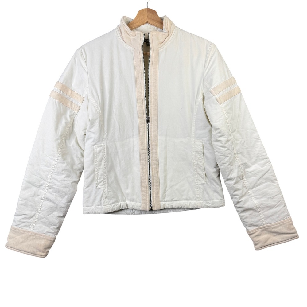 James Perse Cream Racer Jacket Tan Trim Quilted Lining Moto Coat Mens Size 3 L